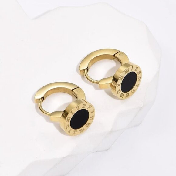 Stainless Steel Elegant Earrings Roman Numeral Women NWT - Picture 1 of 4